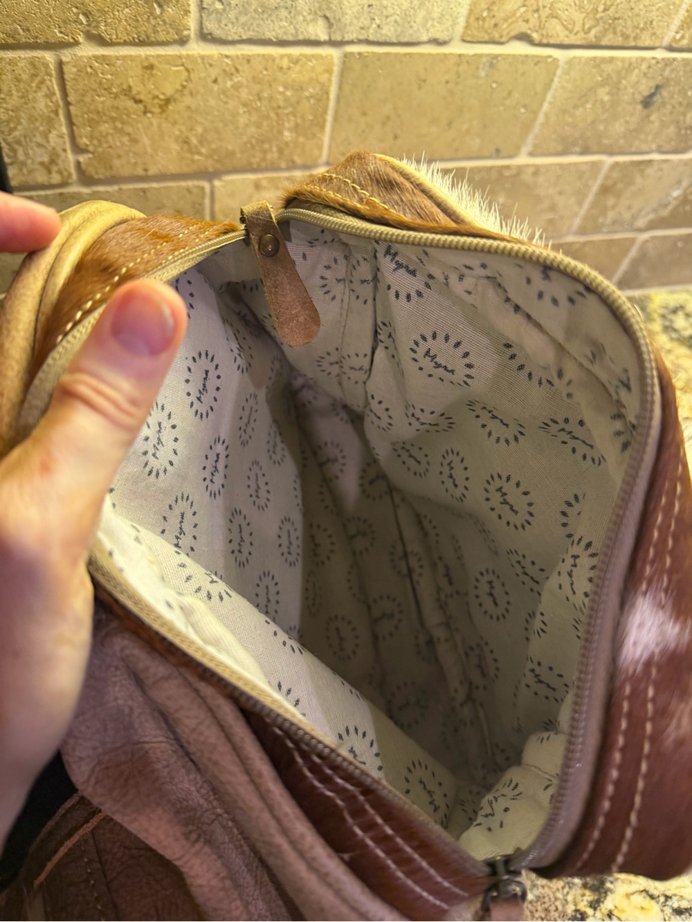Myra Bag Tan Leather & Brown White Cowhide Weekender Bag - Picture 8 of 11